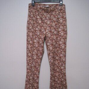 SO Pants Womens Medium Leggings Floral High Rise Flare Lettuce Hem Pull On Brown